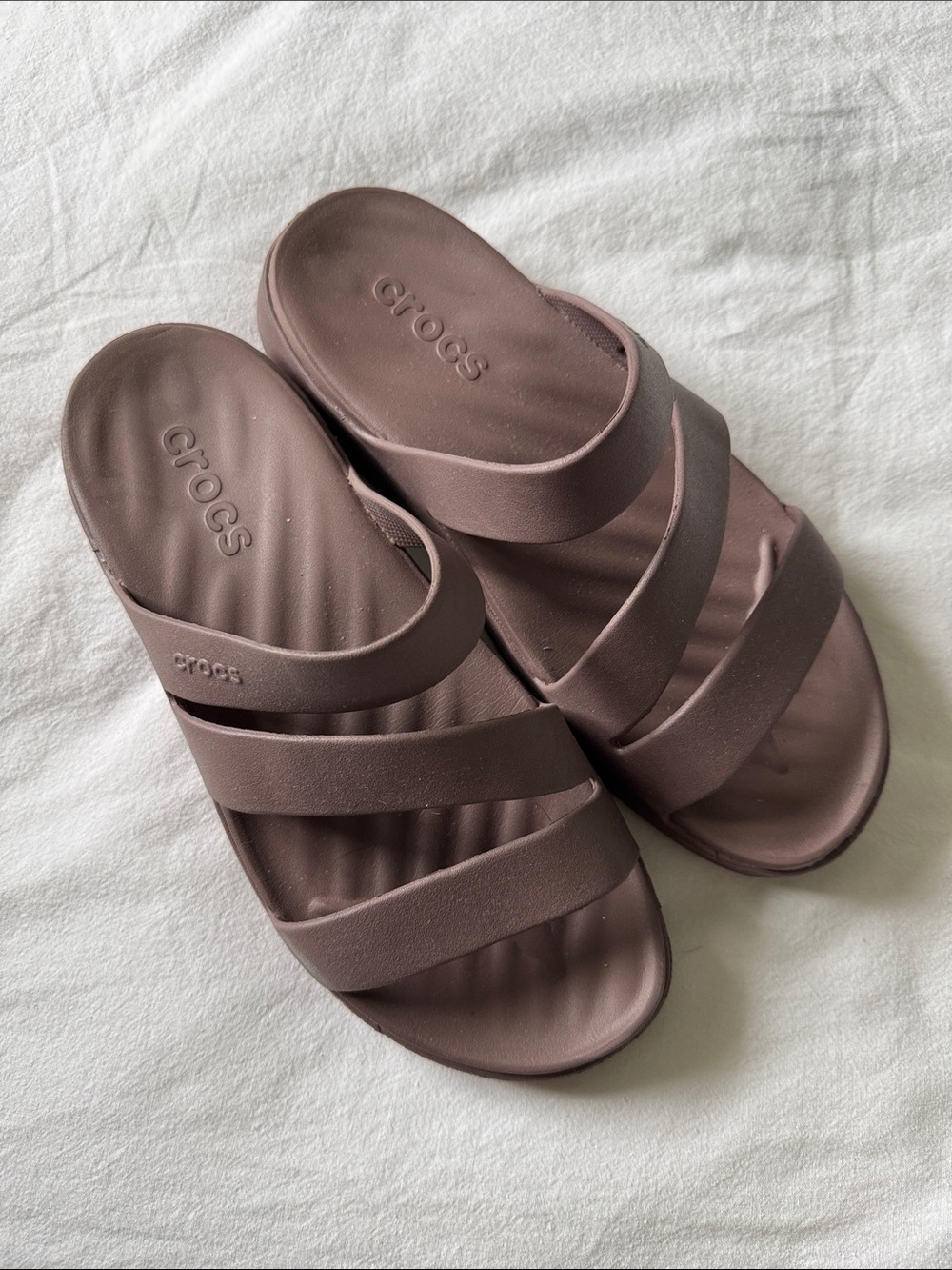 CROCS Women’s Triple-Strap Slide Sandals in Mauve